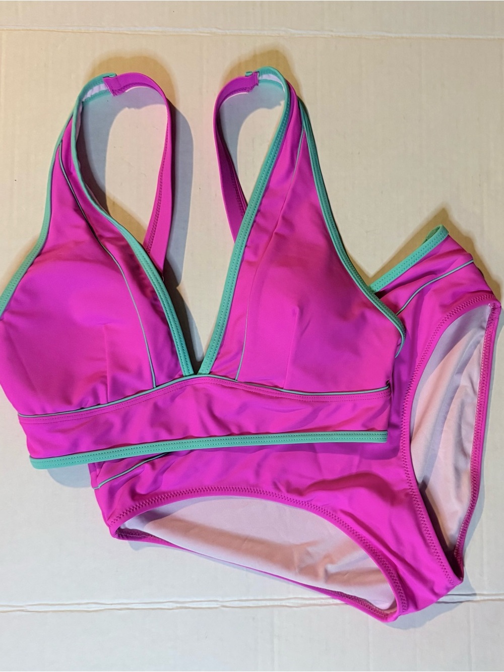 Source Unknown Hot Pink Bikini with Teal Trim